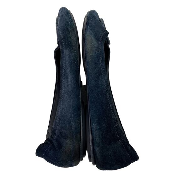 Tory Burch Minnie Suede Leather Travel Ballet Flat 7.5 Navy Blue Foldable - Picture 4 of 10